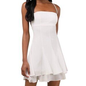 LULUS White Tiered Fit & Flare Strappy Mini Dress NWT Size S – Minor Flaw